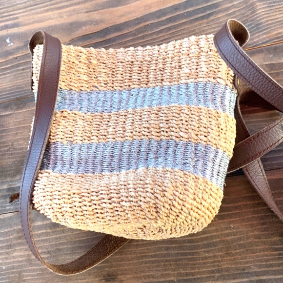 Vincent Pradier woven straw bucket bag crossbody summer metallic beach - Picture 1 of 4